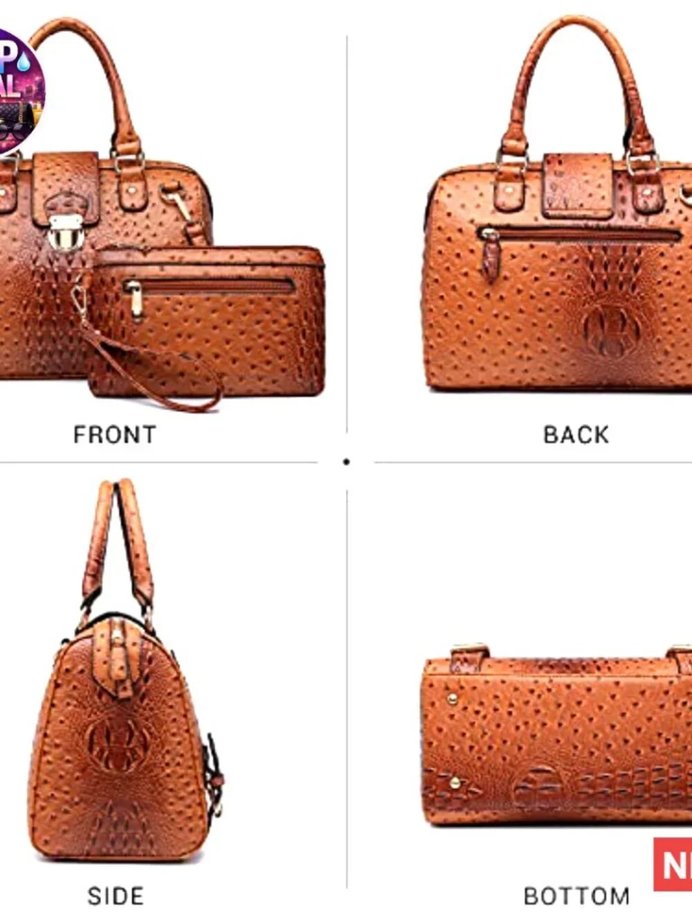Vegan Leather Satchel Bag Top Handle Shoulder Tote Work Purse